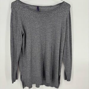 NYDJ Gray Rhinestone Scoop Neck Sweater Women's M Long Sleeve Sparkle Knit Top